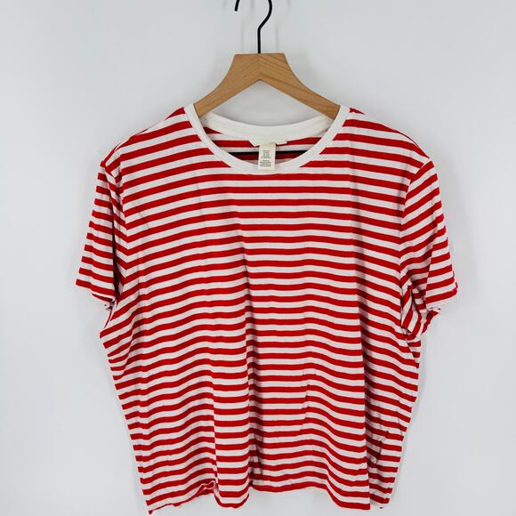 H&M Red & White Horizontal Stripe Crew Neck 100% Cotton T-Shirt Size XXL - Picture 5 of 5